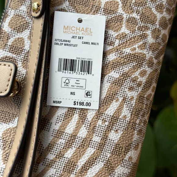 Michael Kors Jet Set Travel Double Zip Phone Wallet MK Zebra Print Camel Multi - Picture 10 of 11